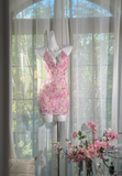 Halter Sheath Short Prom Dresses Embroidered Applique Homecoming Dresses Pink Birthday Dresses HZ1024