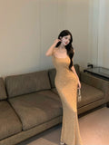 diamond sequin sexy suspender-covering long skirt HZ1024