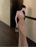 diamond sequin sexy suspender-covering long skirt HZ1024