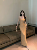 diamond sequin sexy suspender-covering long skirt HZ1024