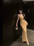 diamond sequin sexy suspender-covering long skirt HZ1024