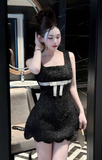 Square Neck A-Line Short Prom Dresses Black Birthday Dresses Sequin Homecoming Dresses HZ1024
