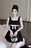 Square Neck A-Line Short Prom Dresses Black Birthday Dresses Sequin Homecoming Dresses HZ1024