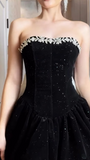 A-Line Short Prom Dresses Strapless Black Birthday Dresses Velvet Sequin Homecoming Dresses HZ1024