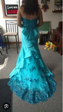 Strapless Mermaid Long Prom Dresses Satin Blue Evening Gowns HZ1024
