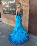 Strapless Mermaid Long Prom Dresses Satin Blue Evening Gowns HZ1024