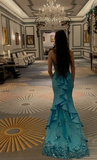 Strapless Mermaid Long Prom Dresses Satin Blue Evening Gowns HZ1024
