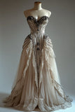 Sweetheart Neck Ball Gown Tulle Long Prom Dresses Lace Beading Sweet 16 Dresses HZ1024
