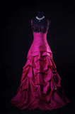 Spaghetti Strap A-Line Long Prom Dresses Taffeta Fuchsia Quinceanera Dresses Sweet 16 Dresses HZ1024