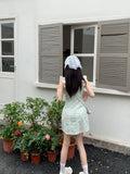 tea break gentle floral small flying sleeve square neck dress HZ1024