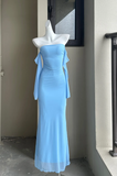 Off-the-shoulder Bodycon Long Prom Dresses Chiffon Black Formal Dresses HZ1024