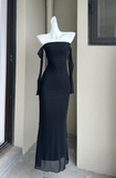 Off-the-shoulder Bodycon Long Prom Dresses Chiffon Black Formal Dresses HZ1024