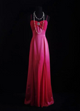 Spaghetti Strap Sheath Long Prom Dresses Satin Hot Pink Long Formal Dresses HZ1024