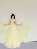 Strapless A-Line Long Prom Dresses Tulle Yellow Sweet 16 Dress HZ1024