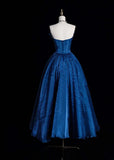 Strapless A-Line Long Prom Dresses Polka Dot Tulle Blue Birthday Dresses HZ1024