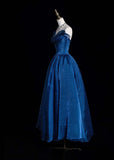 Strapless A-Line Long Prom Dresses Polka Dot Tulle Blue Birthday Dresses HZ1024