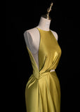 Jewel Sheath Long Prom Dresses Satin Yellow Formal Dresses HZ1024