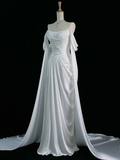 Purple A-Line Off Shoulder Satin Long Prom Dress Formal Evening Dress HZ1024