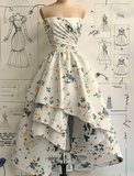 Strapless A-Line Chiffon Floral Short Prom Dresses Elegant Birthday Dresses HZ1024