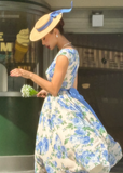 Jewel A-Line Chiffon Floral Short Prom Dresses Elegant Blue Birthday Dresses with Short Sleeves HZ1024