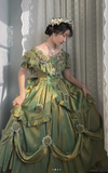 V-neck A-Line Short Prom Dresses Lace Satin Birthday Dresses Green Lolita Dress HZ1024