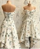 Strapless A-Line Short Prom Dresses Floral Chiffon Guest Dresses Sleeveless Birthday Dresses HZ1024