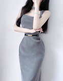 style square neck grey dress HZ1024