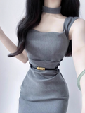 style square neck grey dress HZ1024