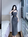 style square neck grey dress HZ1024