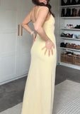 Sheath Long Prom Dresses, Chiffon Butter Yellow Formal Dresses, Spaghetti Straps Birtdhay Dresses HZ1024
