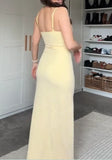 Sheath Long Prom Dresses, Chiffon Butter Yellow Formal Dresses, Spaghetti Straps Birtdhay Dresses HZ1024