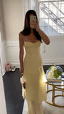 Sheath Long Prom Dresses, Chiffon Butter Yellow Formal Dresses, Spaghetti Straps Birtdhay Dresses HZ1024