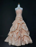 Spaghetti Strap Ball Gown Long Prom Dresses Taffeta Blush Pink Quinceanera Dresses Sweet 16 Dress HZ1024