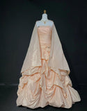 Spaghetti Strap Ball Gown Long Prom Dresses Taffeta Blush Pink Quinceanera Dresses Sweet 16 Dress HZ1024