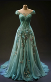 Sweetheart A-Line Long Prom Dresses Green Quinceanera Dress HZ1024
