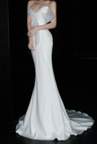 Strapless Mermaid Long Wedding Dresses Chiffon Backless White Bridal Gowns HZ1024