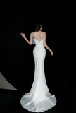 Strapless Mermaid Long Wedding Dresses Chiffon Backless White Bridal Gowns HZ1024