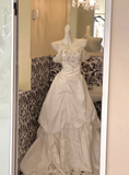 Off-the-shoulder Ball Gown Taffeta Long Wedding Dresses Beaded White Bridal Gowns HZ1024