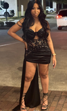 Spaghetti Strap Tight Homecoming Dressses Satin Black Short Prom Dresses Applique Birthday Dresses HZ1024
