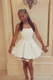 A-line Homecoming Dressses White Short Prom Dresses Spaghetti Strap Birthday Dresses HZ1024