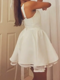 A-line Homecoming Dressses White Short Prom Dresses Spaghetti Strap Birthday Dresses HZ1024