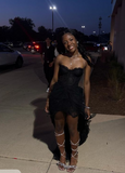 Strapless Sheath Short Prom Dresses Black Homecoming Dressses Lace Sleeveless Birthday Dresses HZ1024