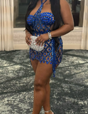 Halter Bodycon Short Prom Dresses Tulle Blue Rhinestone Birthday Dresses HZ1024