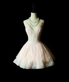 V-neck A-Line Short Prom Dresses Sequin Tulle Pink Homecoming Dresses HZ1024