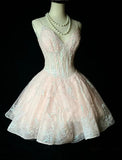 V-neck A-Line Short Prom Dresses Sequin Tulle Pink Homecoming Dresses HZ1024
