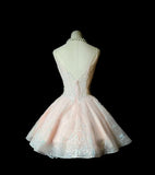 V-neck A-Line Short Prom Dresses Sequin Tulle Pink Homecoming Dresses HZ1024
