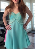 Spaghetti Strap Sheath Short Prom Dresses Chiffon Turquoise Homecoming Dresses HZ1024