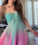Spaghetti Strap Sheath Short Prom Dresses Chiffon Turquoise Homecoming Dresses HZ1024