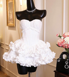 Strapless Ball Gown White Birthday Dresses Sexy Christmas Dress HZ1024