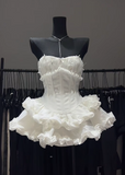 Strapless Ball Gown White Birthday Dresses Sexy Christmas Dress HZ1024